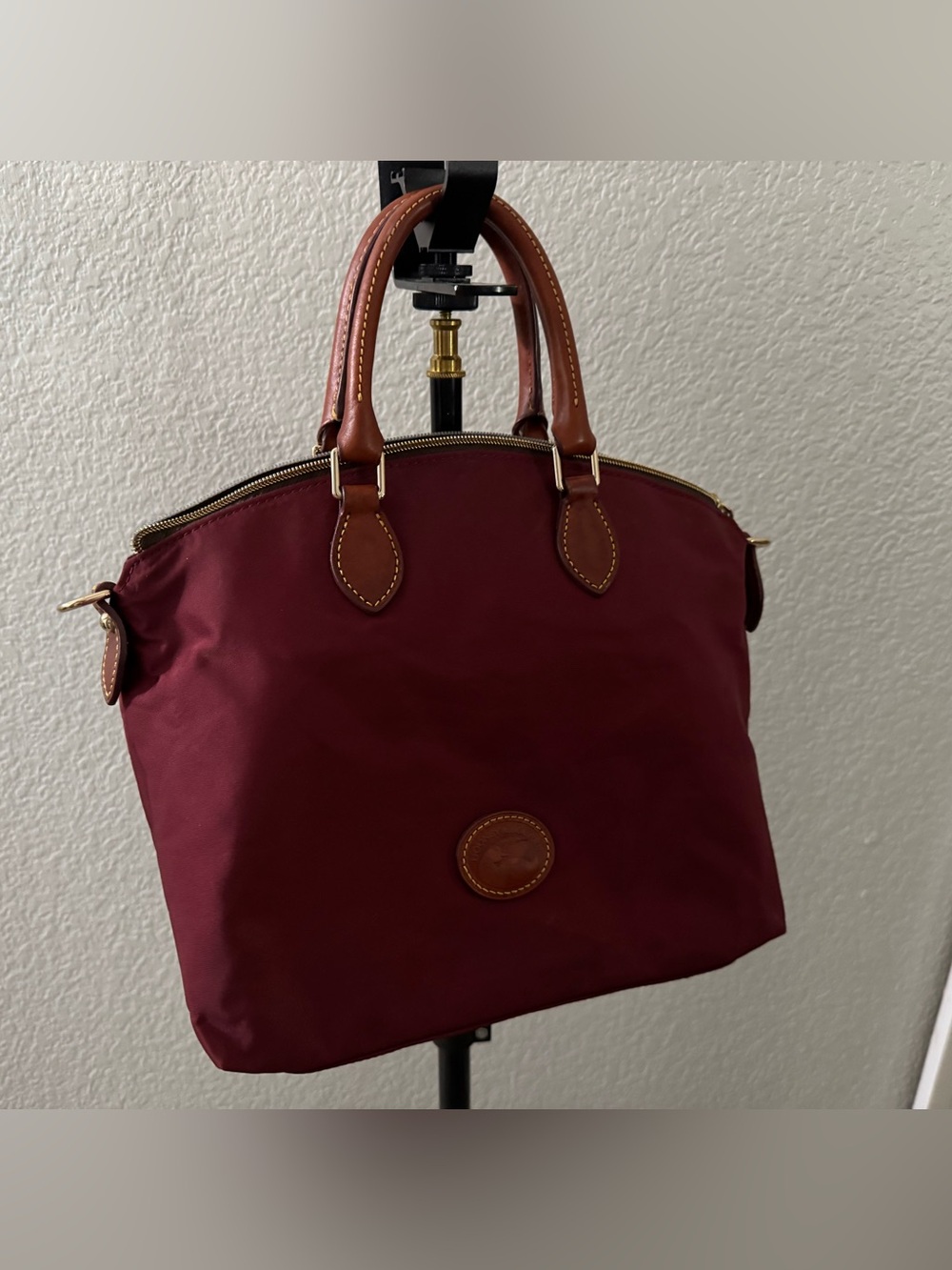 Dooney Bourke Women's Burgundy Tote with Brown Leather Handles
